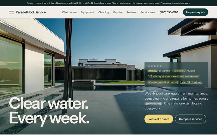 A homepage preview for a pool-service business